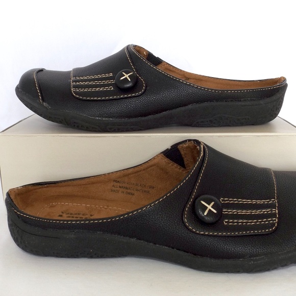Black Faux Leather Slip-ons by Valley Lane, Cushioned insoles, Size 9, Boho EUC - Picture 5 of 10